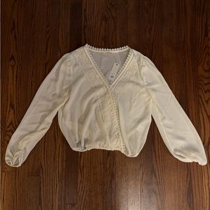 miami, Size Small, Cream-White Wrap Crop Top with lace detail